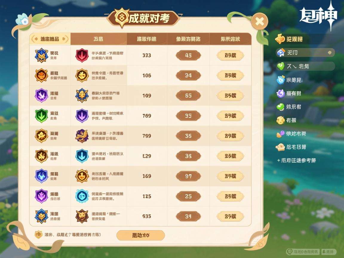 原神全成就对照表